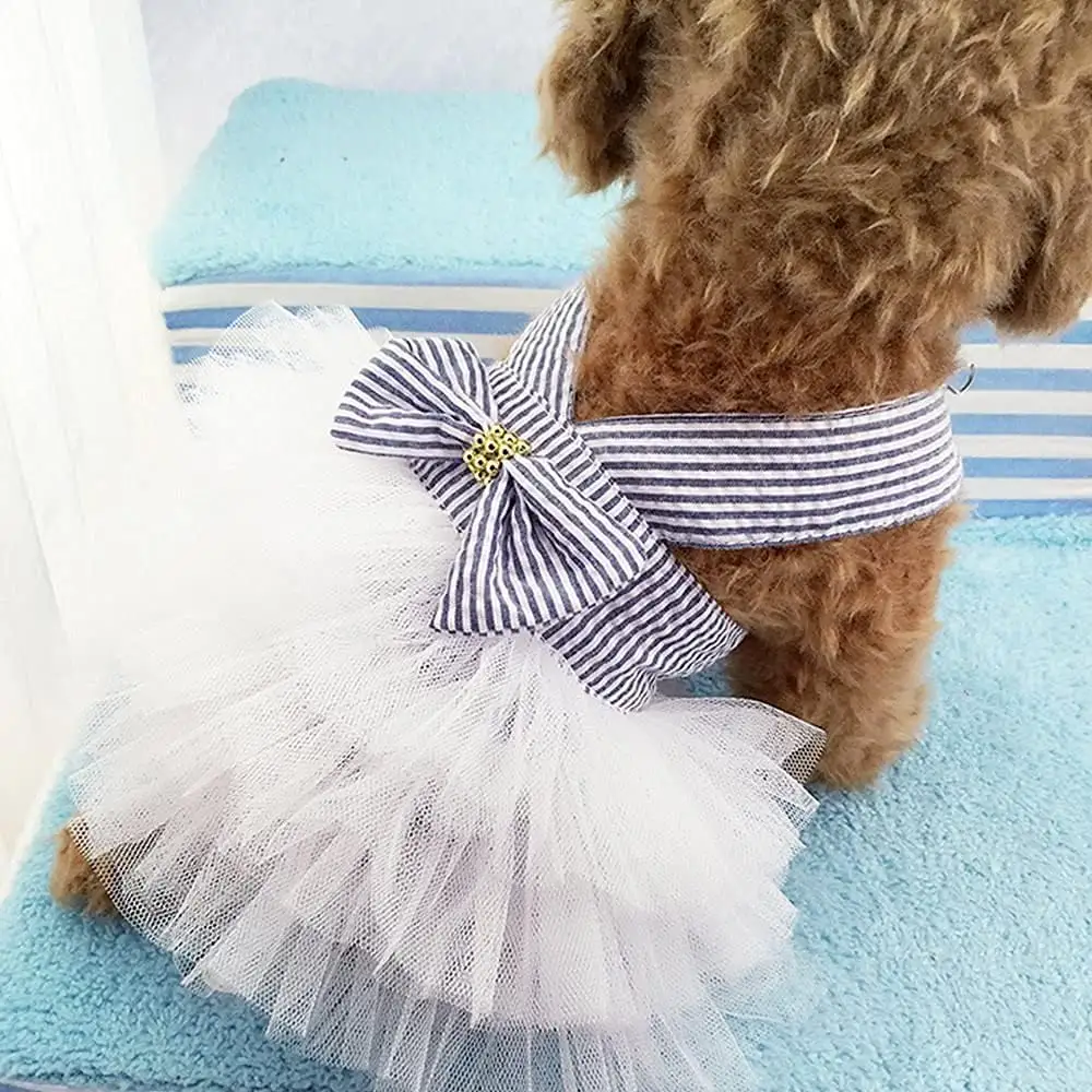 Adorabili vestiti per cani da compagnia a righe in rete alla moda per cuccioli di cane vestiti da principessa per cani di piccola taglia