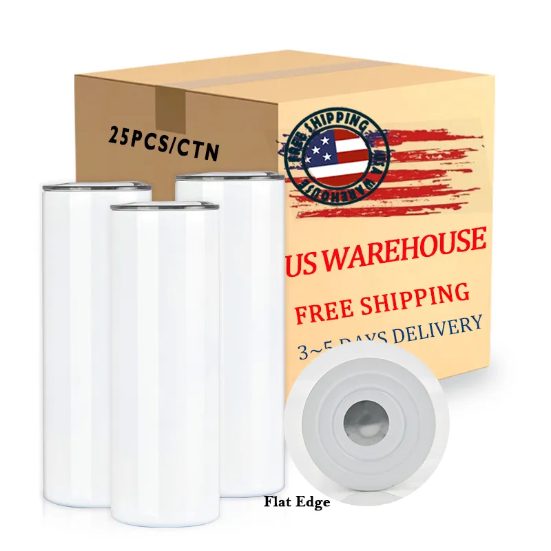 Us Warehouse 20Oz Straight White Blanks Tall Skinny Sublimation ad angolo retto Flat Edge Arc bicchieri a doppia parete per sublimazione