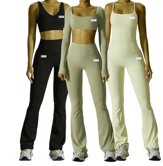 2024 nuevo diseño al por mayor personalizado de alta calidad reciclado de manga larga de 2 piezas conjunto de Yoga de talla grande gimnasio Fitness conjuntos para mujeres