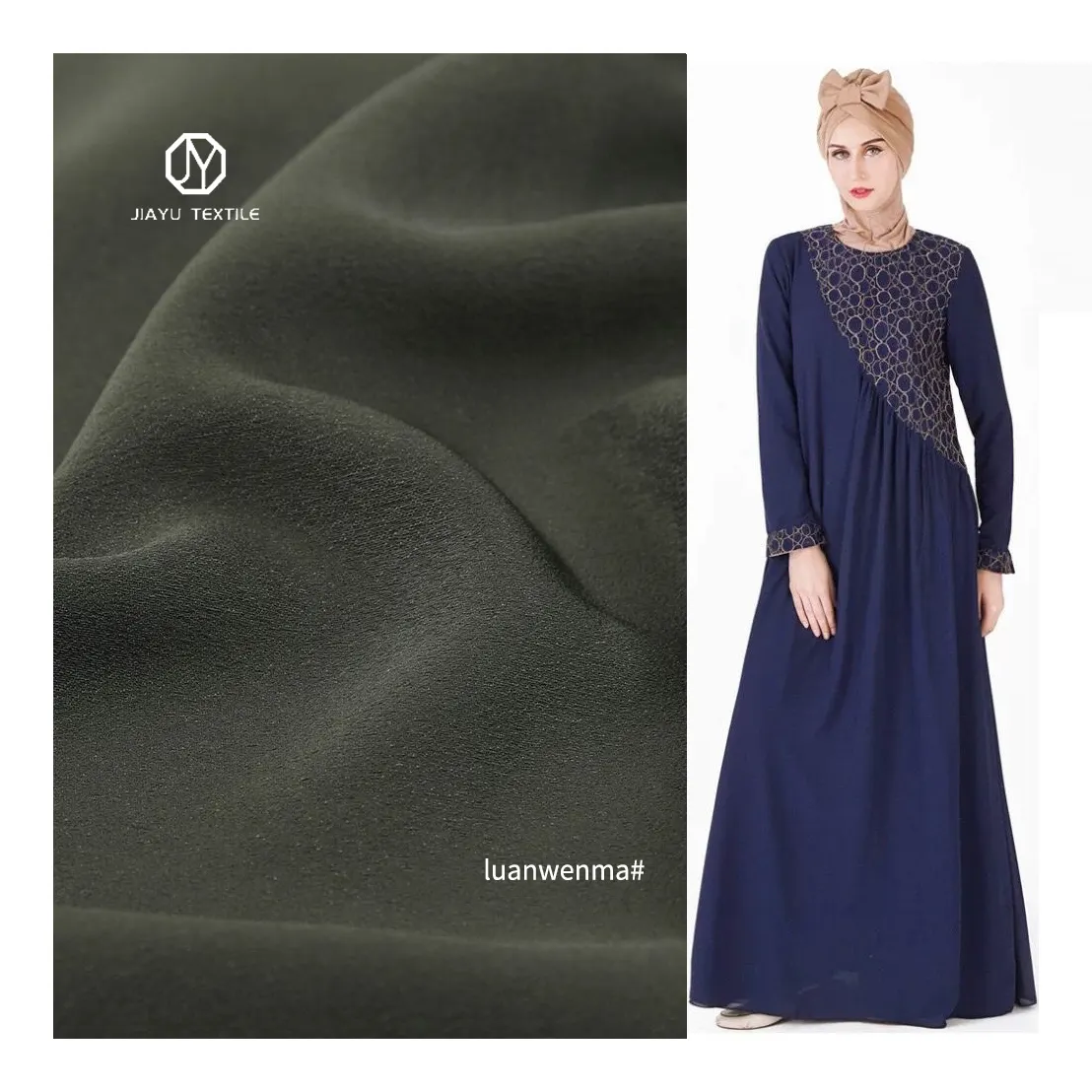 170gsm Hijau 100% poliester tenun lumut Crepe kain sifon polos untuk kemeja wanita/jubah Arab