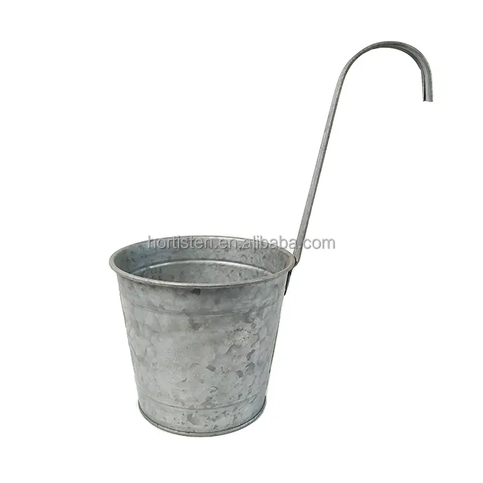 Galvanizado pendurado balde varanda logotipo personalizado metal flor pote para cerca decoração multi-purpose gancho