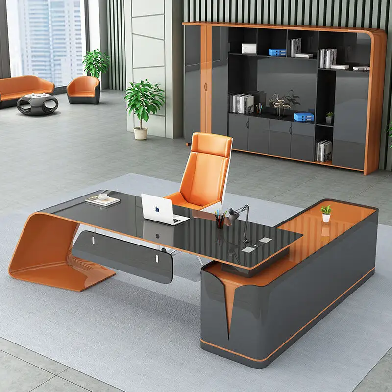 Meja manajer kantor modern sederhana, rak buku meja dan kursi kantor