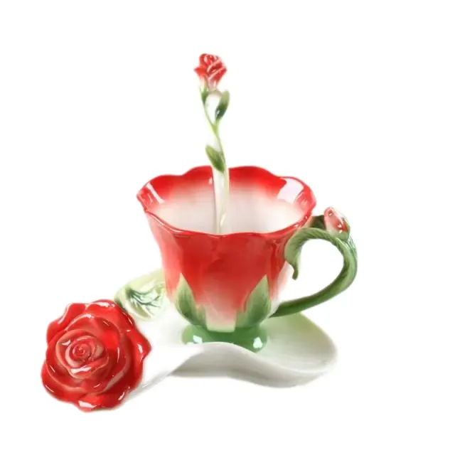 Kotak hadiah produk baru 2024 Mug kopi mawar keramik legant hadiah ulang tahun pernikahan cangkir teh tanaman pola cangkir kopi