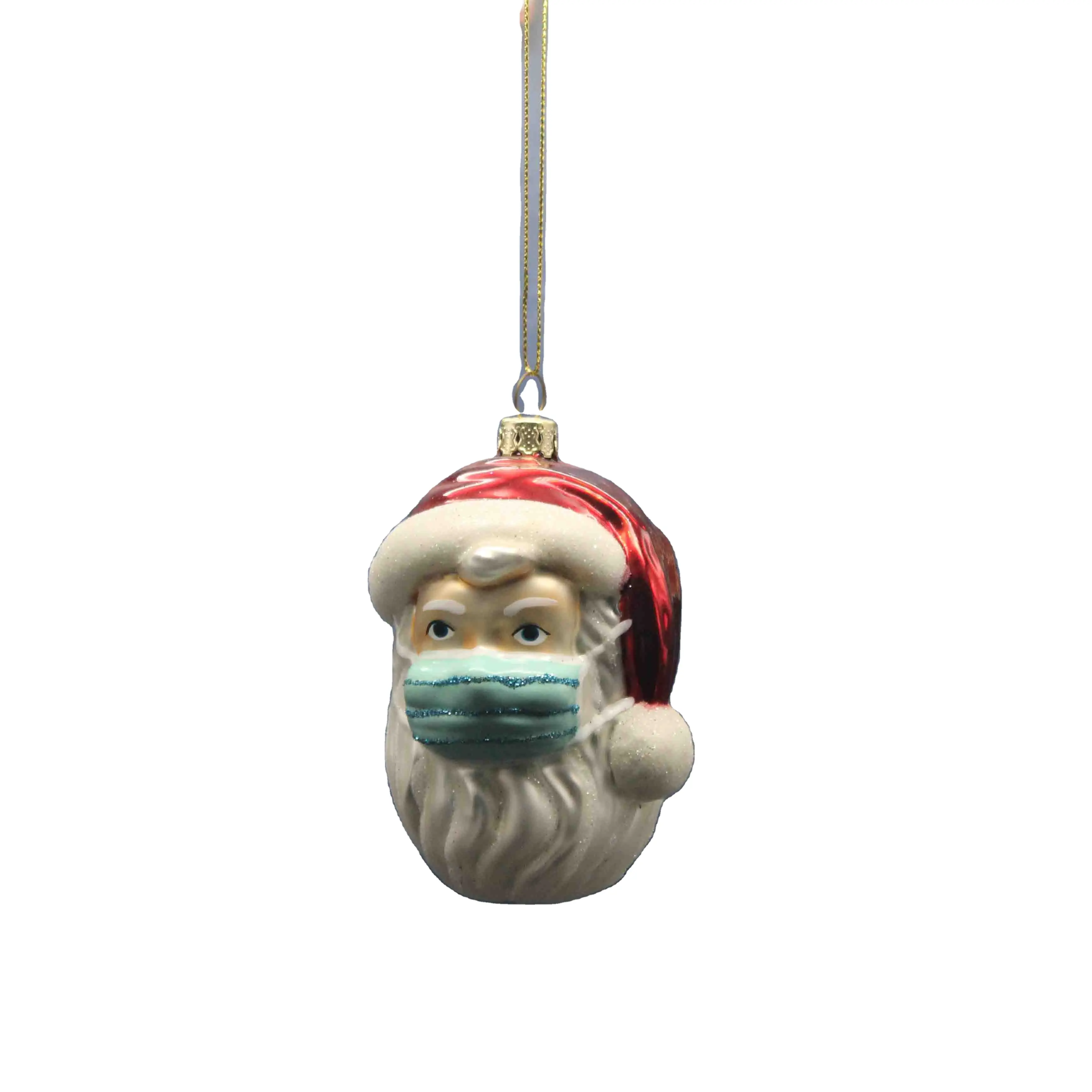 Cadeaux de noël créatifs personnalisés cadeaux de vacances peint père noël portant un masque pendentifs en verre ornements d'arbre de noël