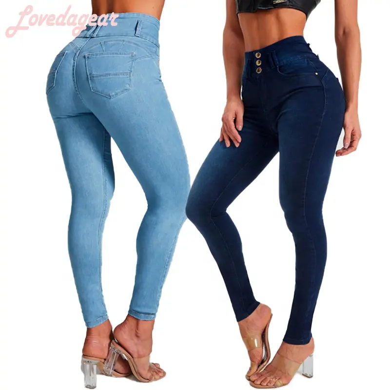 Großhandel Casual Herbst Frühling Shaping Hip Lifting Hohe Taille Enge Elastische Hose Frauen Jeans