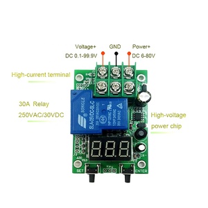 DC 6-80V 30A 12V 24V 36V 48V Módulo de controlador de interruptor de relé Detección de voltaje Monitor de descarga de carga Controlador de interruptor de relé