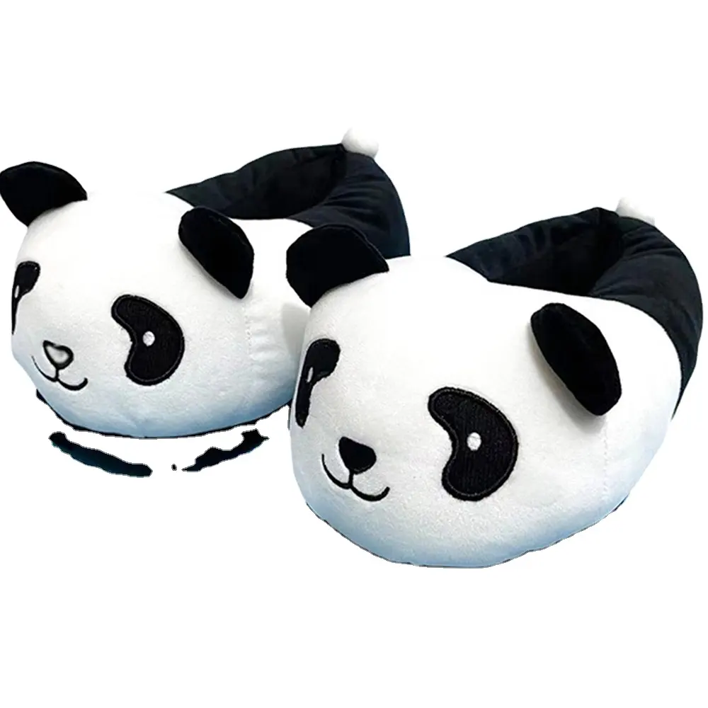 5507 personnalisé adulte dessin animé Panda pantoufles mignon en peluche coton intérieur antidérapant chaussures adulte en peluche pantoufles en gros