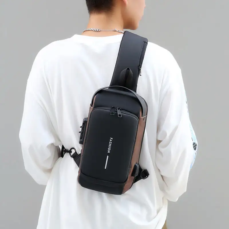 Mochila transversal à prova d'água masculina, bolsa crossbody, usb, para homens, venda impermeável