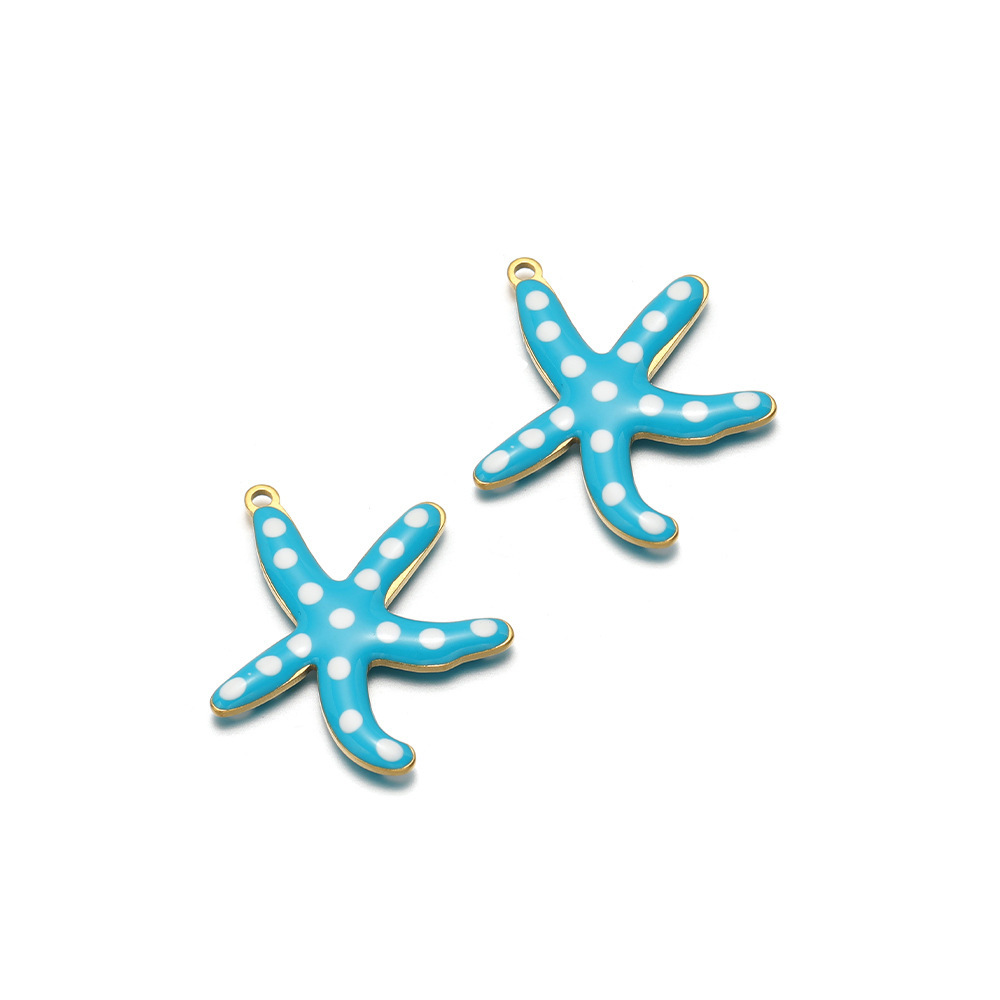Estrella de mar dorada de 28*25mm, doble cara azul.