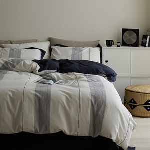 Hiện Đại Cổ Điển Nhật Bản Đơn Giản Sọc Bộ Đồ Giường Bốn Mảnh Bông Chăn Bìa Tấm Ga Giường Đặt Im Lặng Cho Mùa Xuân Ngoài Trời Phòng Khách - Product Image 3