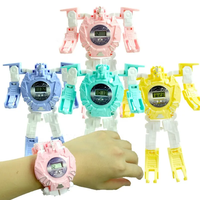 Colorato Cartone Animato di Plastica Trasformare Cambiamento Deformazione Robot Giocattolo Delle Ragazze Dei Ragazzi Orologi Da Polso Orologio Digitale Per Bambini I Bambini Della Vigilanza