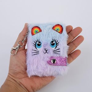 Mini lindo diario de bolsillo de felpa, diario grueso con cerradura y llavero, diario personal pequeño, juego de blocs de notas de dibujos animados - Product Image 5
