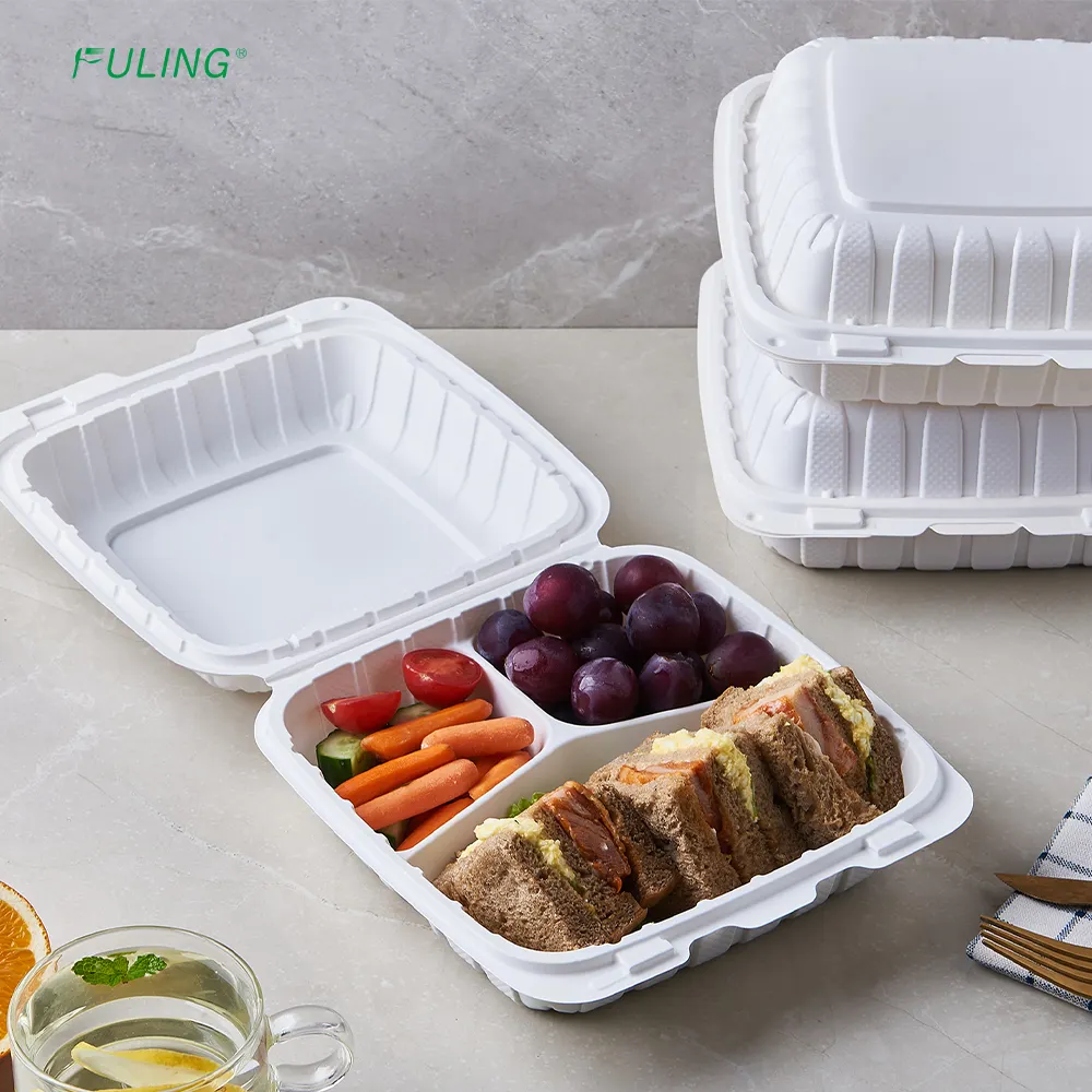 FULING Plástico Microwavable Biodegradable Fast Take Meal Out Clamshell Desechable Fiambrera Contenedores de alimentos