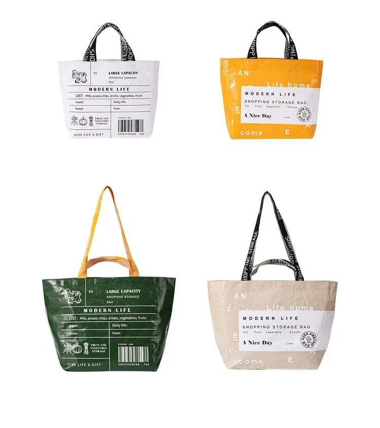 Grand sac à provisions fourre-tout tissé en PP laminé écologique de couleur personnalisée promotionnelle