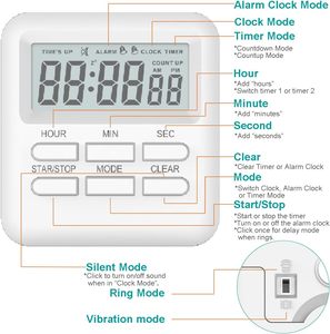 Multi-functional Kitchen <strong>Timer</strong> Digital <strong>Timer</strong> Alarm <strong>Clock</strong> Stopwatch <strong>Count</strong> Up/Down Vibration Beep Alarm <strong>Clock</strong> for Cooking Study - Product Image 3