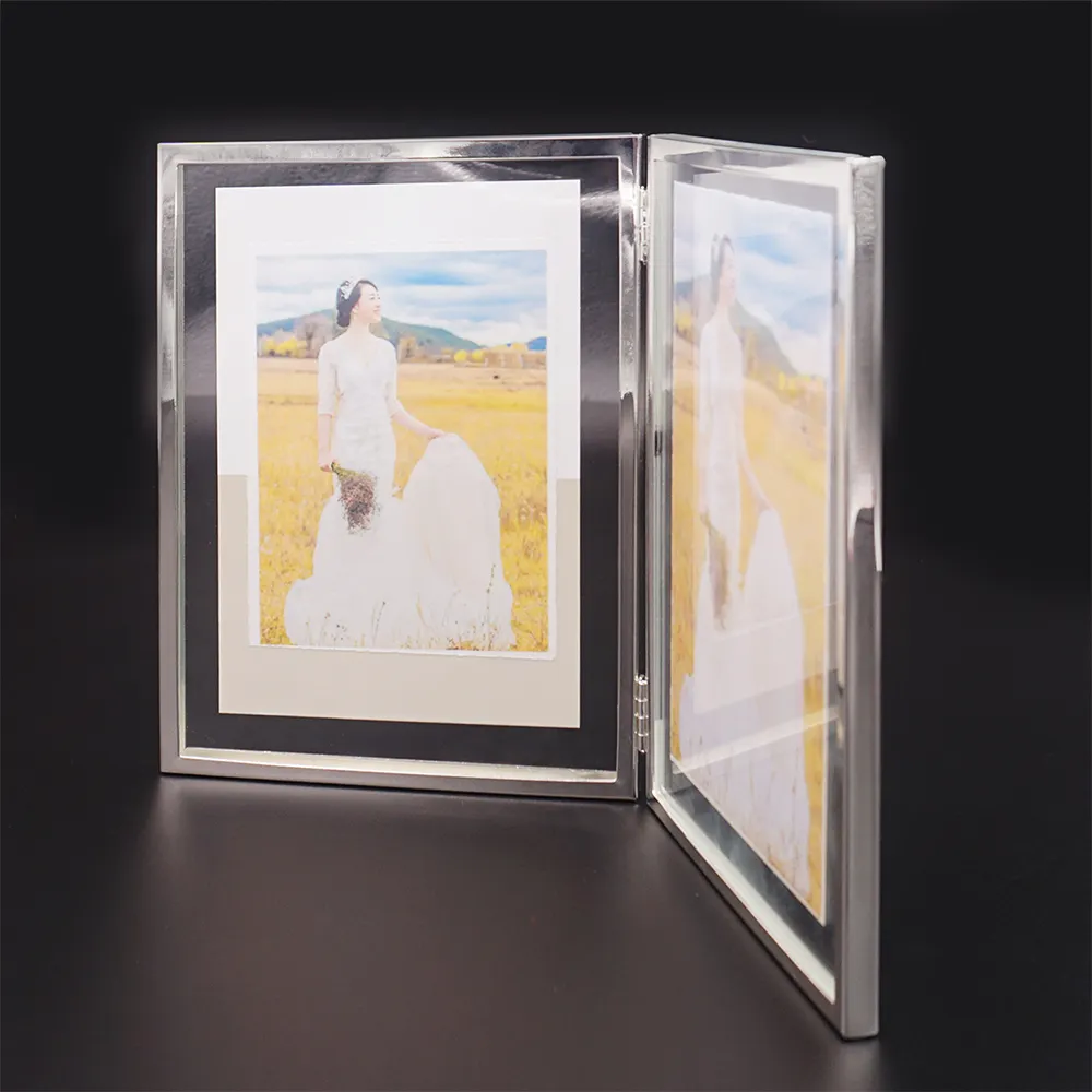 Moldura de vidro dobrável 4x6, quadro com foto de metal dobrável