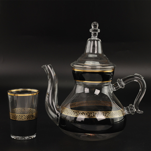 批发玻璃器皿玻璃茶壶茶杯套装硼硅酸盐饮料水罐套装带盖茶壶和茶杯