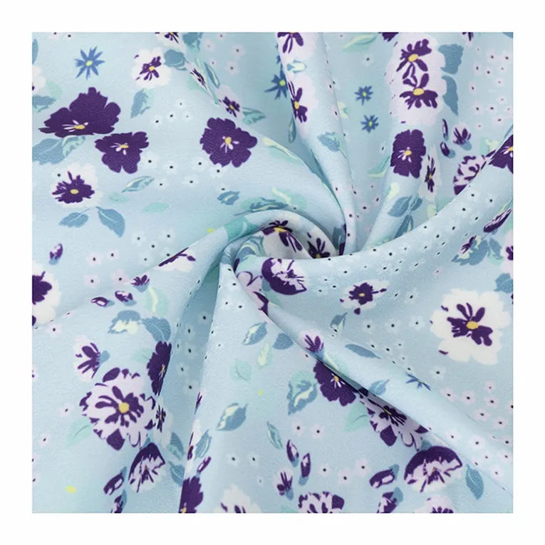 China Fornecedor U Veja Tecido Personalizado Feito Roxo Floral Poliéster Chiffon Impresso Tecidos para Vestidos Material Abaya