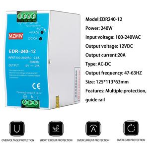 MZMW-Fuente de alimentación conmutada para CCTV LED y dispositivos inteligentes, salida única, carril DIN, SMPS, 25 A, 240W, 12V, 20A, 1 unidad, 1 unidad, 1 unidad - Product Image 2