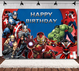 カスタマイズされたビニールの背景漫画マーベルアベンジャーズクールな背景女の子の子供のための誕生日バナー写真スタジオ卸売