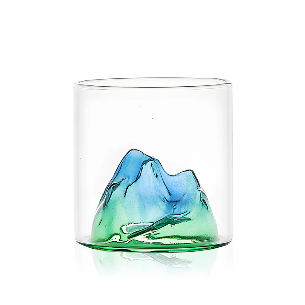 Venta al por mayor personalizada creatividad whisky vidrio nieve montaña Fuji estilo taza de hielo tibetano verano Retro para café jugo agua