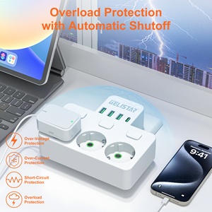 Adattatore da viaggio EU 3 prese 3USB 1 tipo C multifunzione interruttore indipendente - Product Image 4