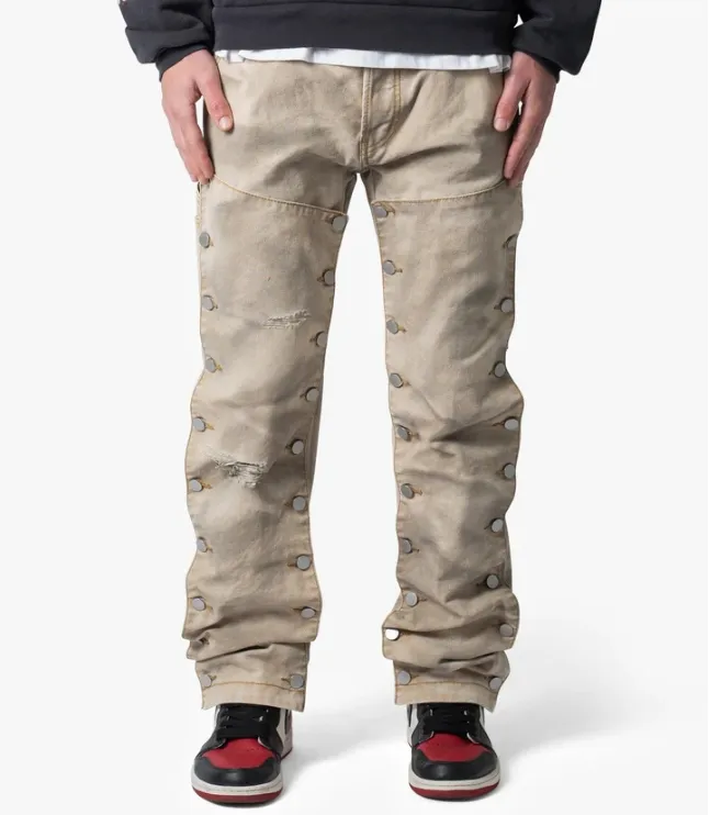 2024 новейший дизайн V-образного кроя с винтажными промытыми мешковатыми джинсами