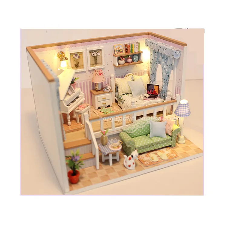 Casa de muñecas en miniatura en 3d para niños, juguete de casa de muñecas de madera Diy, venta directa de fábrica, novedad