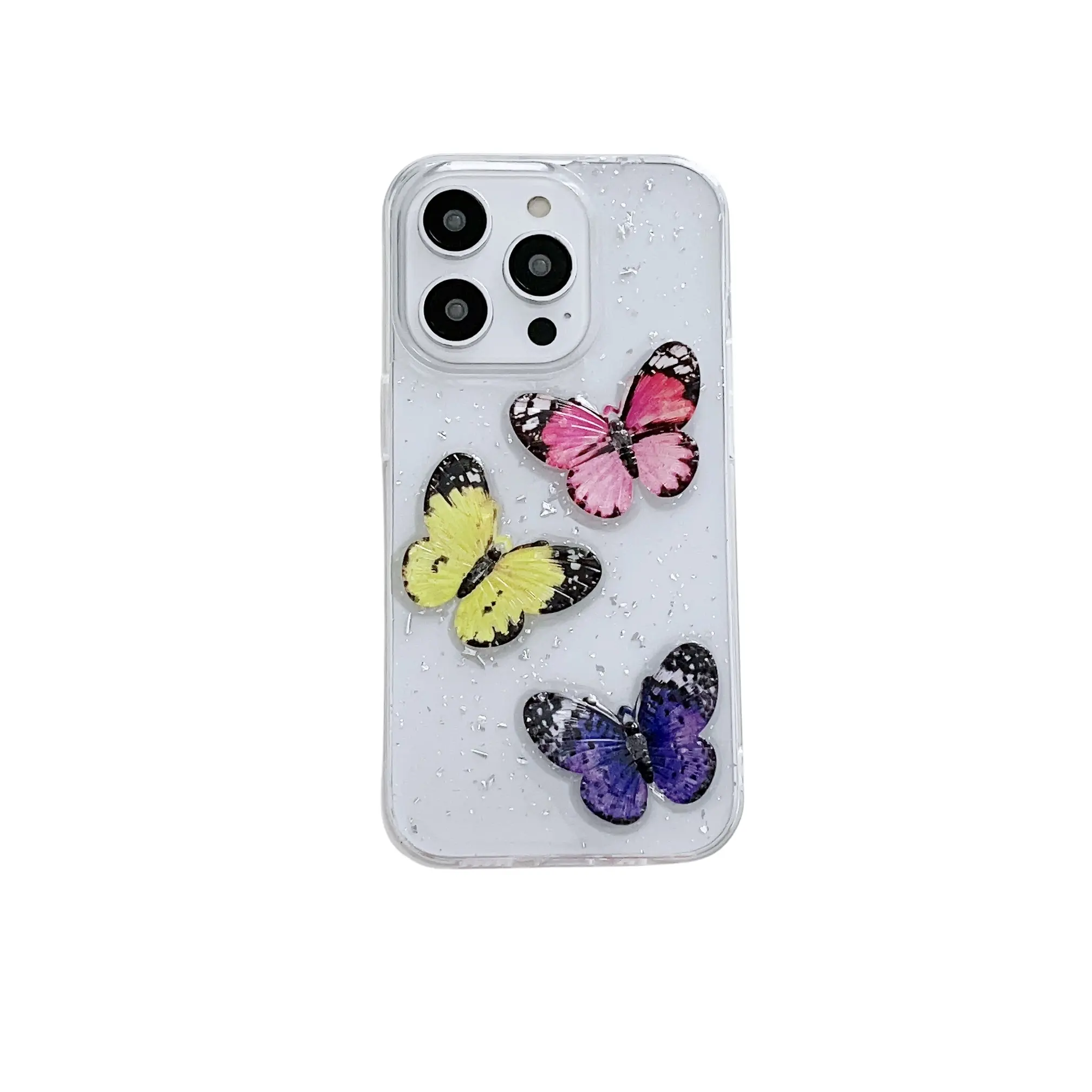 DIY Glitter Butterfly Phone Case Klare stoß feste TPU-Kleber-Handy hülle für iPhone15Promax