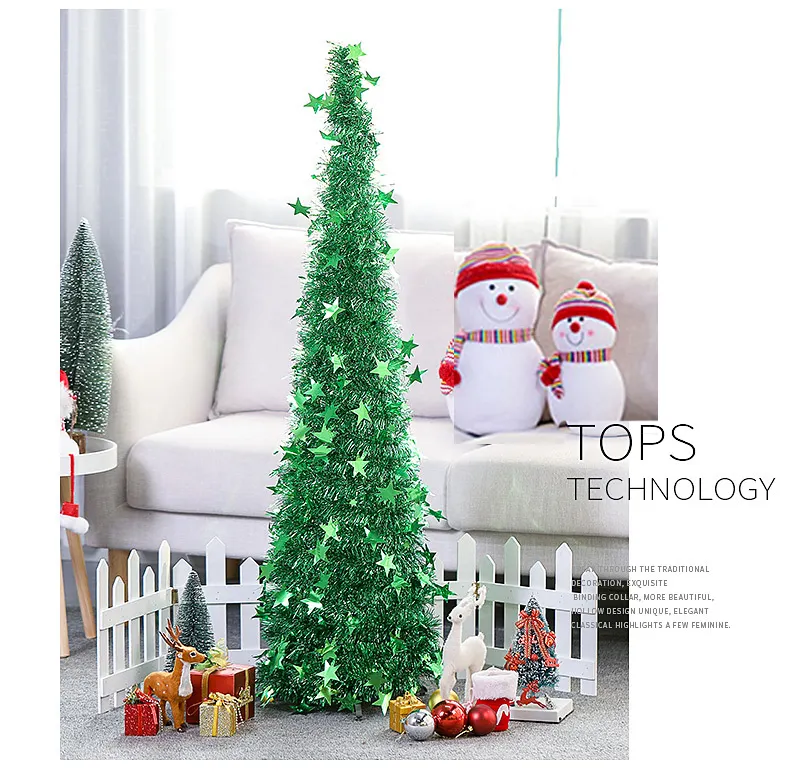 Di alta qualità Pop up Tinsel sottile 1.5m PVC Pull-up argento albero di natale per interni decorazioni per la casa sul Festival di natale