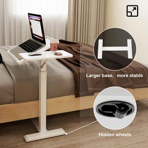 SCUQI Adjustable 27'-40&quot; Height Pneumatic Overbed <strong>Table</strong> with Split Top Tilting Bedside Tray <strong>Rolling</strong> Laptop <strong>Computer</strong> Desk - Product Image 3
