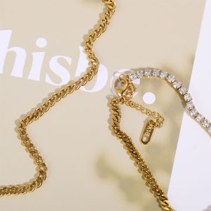 フェードなしステンレススチールキュービックジルコンテニスチェーンネックレス3.5MM18Kゴールドメッキキューバチェーンダイヤモンド鎖骨チェーンネックレス