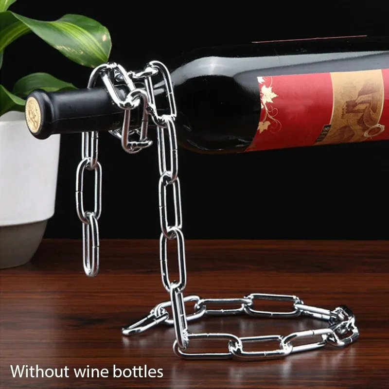 Soporte para vino tinto Metal flotante creativo Retro 3D cadena de hierro cuerda estante para vino decoración de escritorio para el hogar estante de almacenamiento de vino tinto