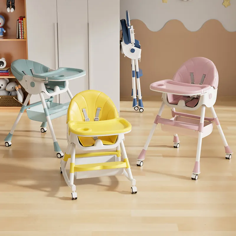 Portable mince pp bébé alimentation chaise haute pliante avec roues