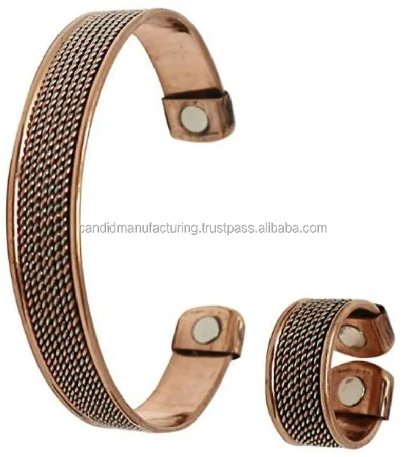 Bracelet magnétique en cuivre et bague de thérapie en cuivre naturel avec de minuscules aimants