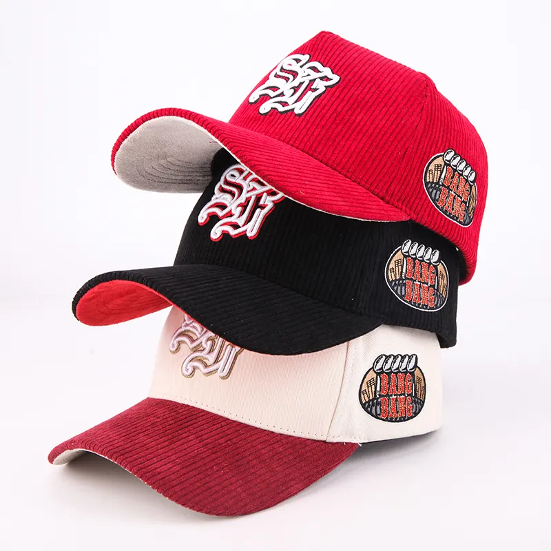 All'ingrosso Unisex moda velluto a coste personalizzato ricamo 3D Logo berretto sportivo cappello berretto da Baseball