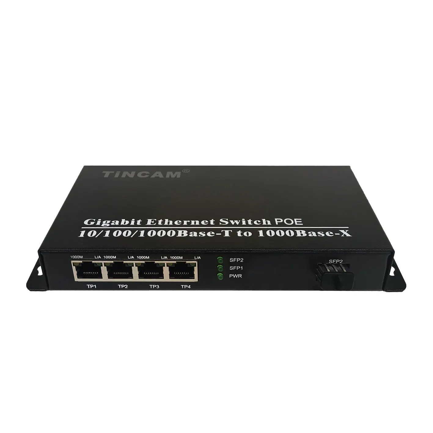 TINCAM Full Gigabit 4 * RJ45 puertos con 1 puerto de fibra SFP 65W Poe Switch Conmutador de red no administrado Fuente de alimentación externa
