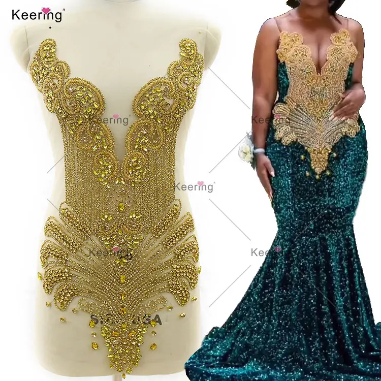 Best Seller Keering Clear Color Big Glass Shiny Stone Custom Crystal Applique Patch Para Vestidos Acessórios De Vestuário De Casamento