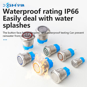 Benutzer definiertes Logo IP67 Wasserdichter 1NO Kombinations-Druckknopf schalter mit Power Indicator Ring Metall tastensc halter - Product Image 3