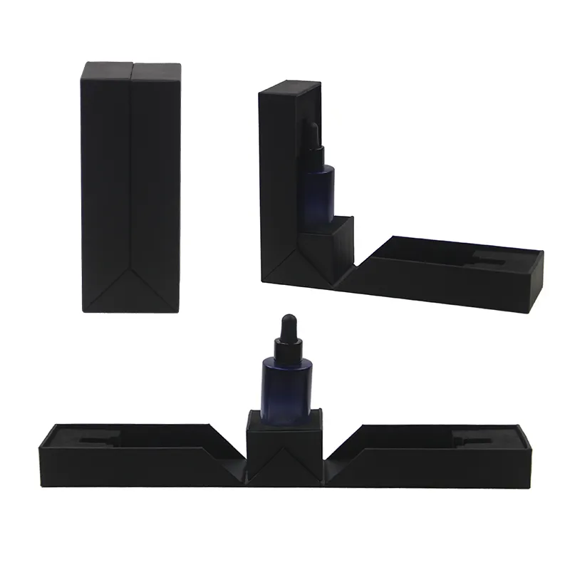 Luxo Black Hard Paper fragrância Óleo Essencial Caixa Logotipo Personalizado Imprimir Papel Cosméticos Embalagem Perfume Bottle Box