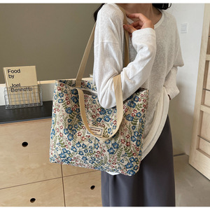 Yeni stil moda çevre dostu alışveriş bakkal çiçek baskılı tuval Tote çanta pamuklu çantalar