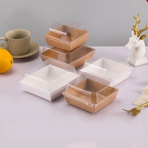 矩形牛皮纸盒回收烘焙食品包装小糕点蛋糕盒夹心盒带塑料透明盖 - Product Image 4