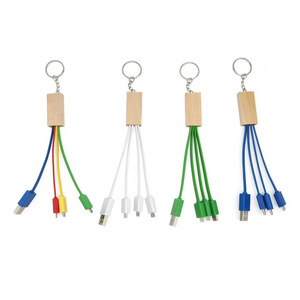竹钥匙扣小工具充电电缆3合1 <span class=keywords><strong>usb</strong></span>充电器线定制标志