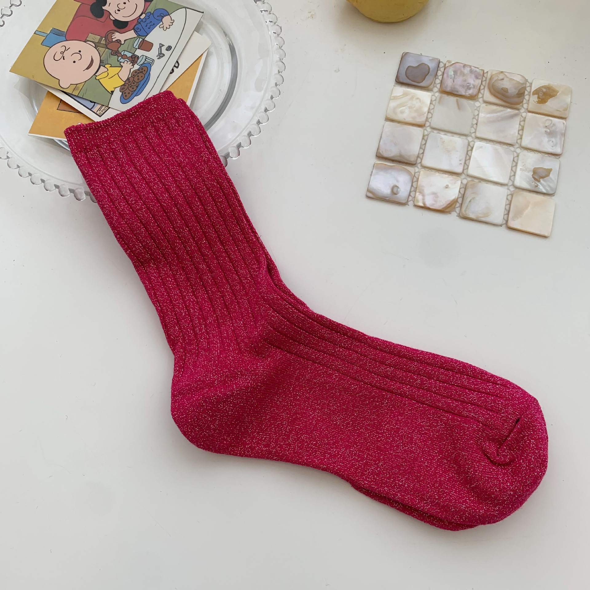 Women's long socks golden silver silk fiber knitted socks breathable glitter colored shiny fashion women socks
