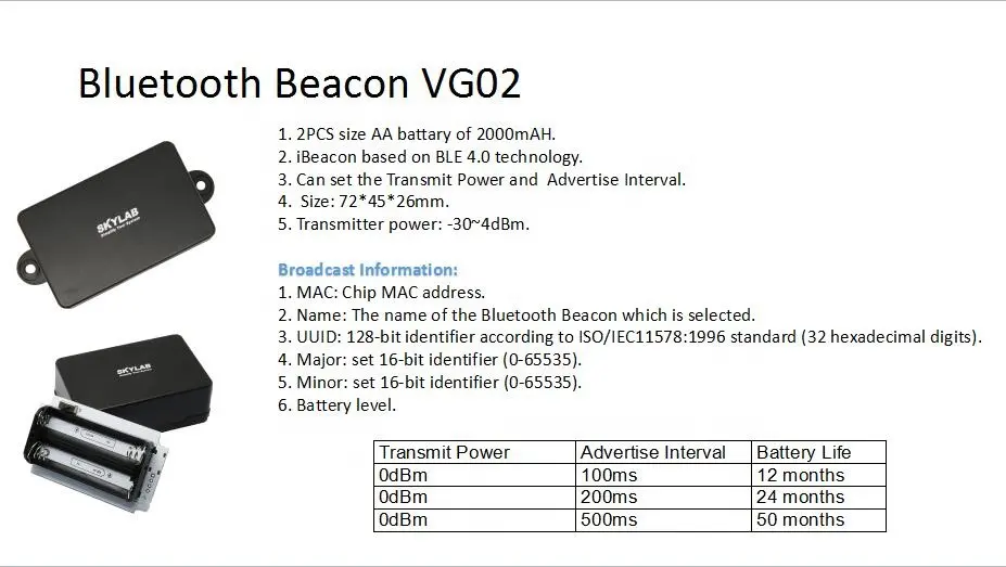 El SKYLAB de bajo consumo de energía Bluetooth impermeable Eddystone nórdicos chipset faro itag Beacon bluetooth