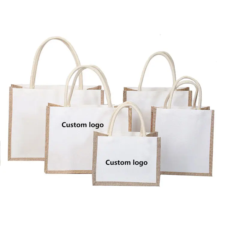 Оптовая продажа, недорогая многоразовая рекламная сумка с логотипом на заказ, джутовые сумки для покупок «DIY»