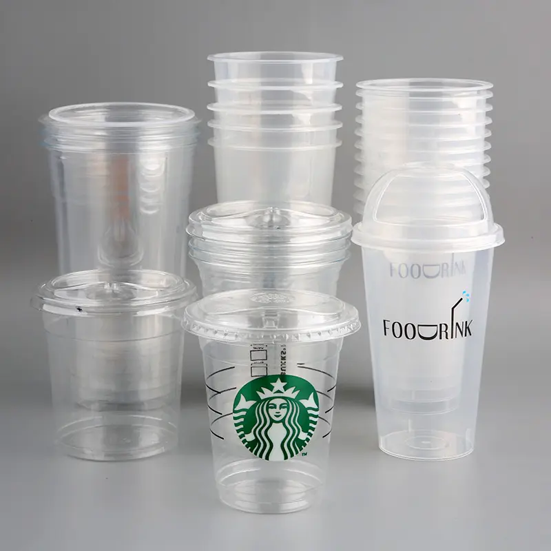 12oz 16oz 24oz 32oz desechables biodegradables transparente personalizado impreso Logotipo de plástico PET tazas para bebidas