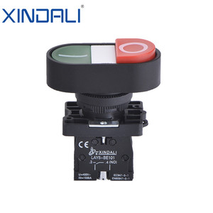 LAY5-EB8425 beleuchtete doppel köpfige Druckknopf schalter mit integrierter LED 1 bündig grün markiert 1 projiziert rot - Product Image 1