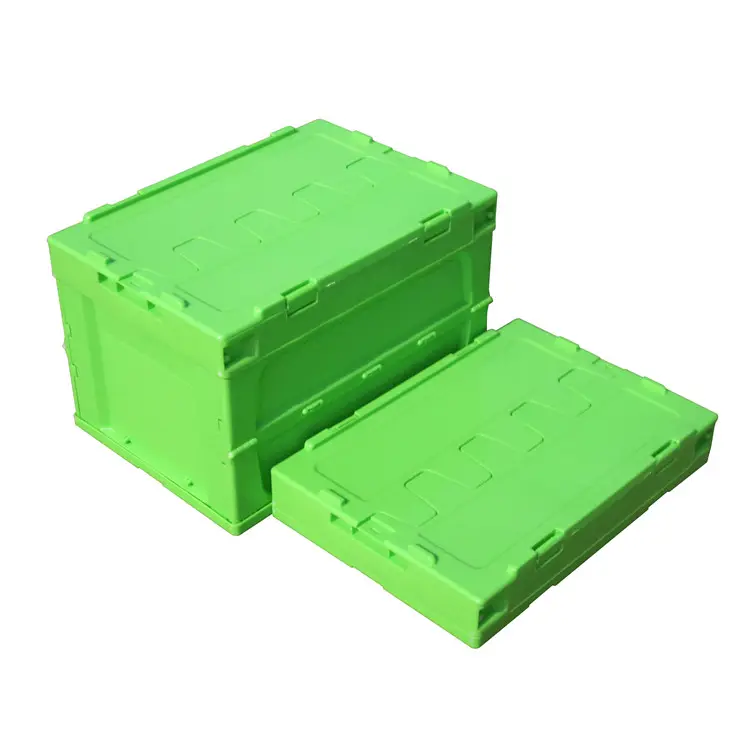 무거운 듀티 쌓을 수있는 접을 수있는 컨테이너 접이식 보관 운송 상자 회전율 뚜껑이있는 플라스틱 접이식 상자