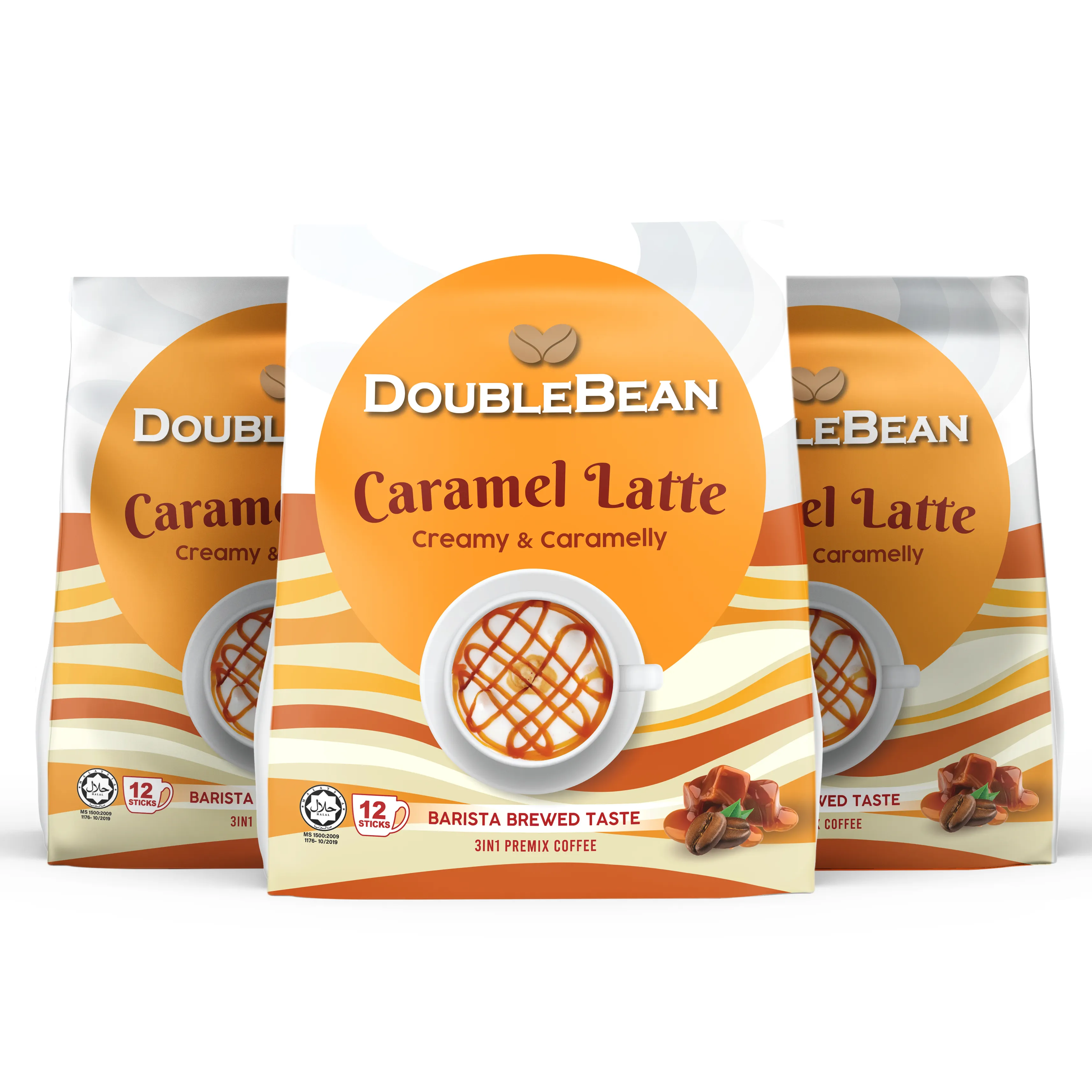 DOUBLEBEAN карамельный латте 12 Саше x 25 г (300 г) Халяль превосходный Cramel кофе премикс порошок высокое качество распределение продуктов